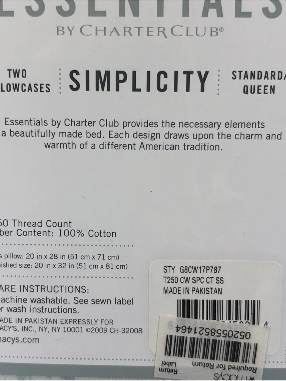 Essentials Charter Club Simplicity Floral Sateen Cotton 2 Standard Pillowcases